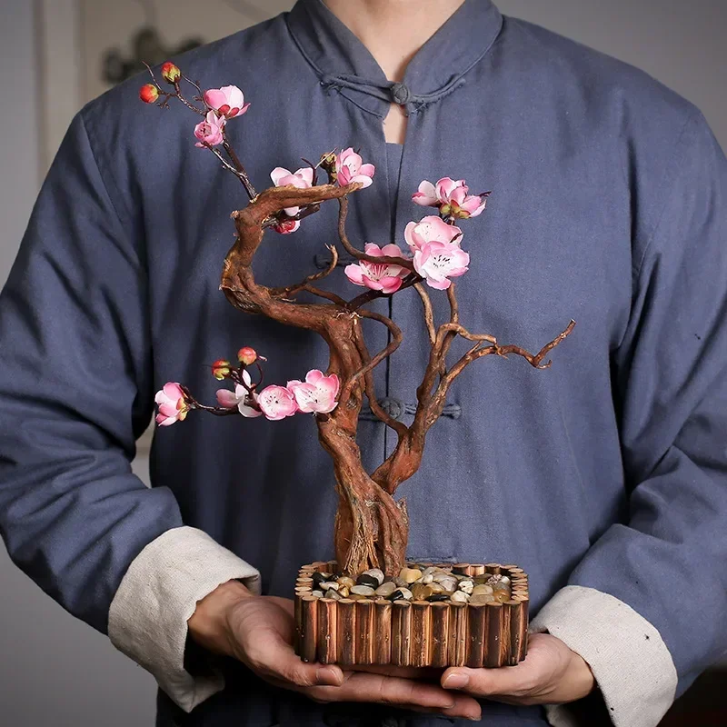 Handmade weathered wood ornaments Chinese Zen simulation peach blossom dead wood tea pet ornaments creative decorative base