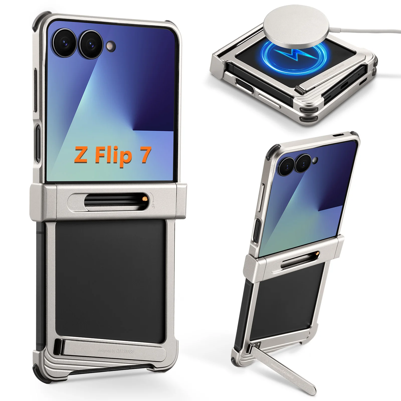 

Oatsbasf для Samsung Galaxy Z Flip 7, металлический чехол с магнитной подставкой, тонкий корпус для телефона, противоударный защитный чехол с рассеиванием тепла
