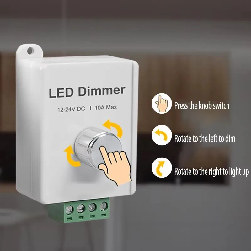 1pcs DC12V-24V Dimming Switch LED Monochrome Light with PWM Knob Dimmer Single Circuit Manual Knob Dimmer