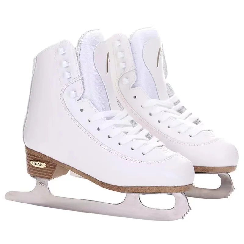 Chaussures de patinage sur glace en cuir véritable, chaussures d\'hiver d\'extérieur avec lame de glace véritable, chaussures de sport épaisses et