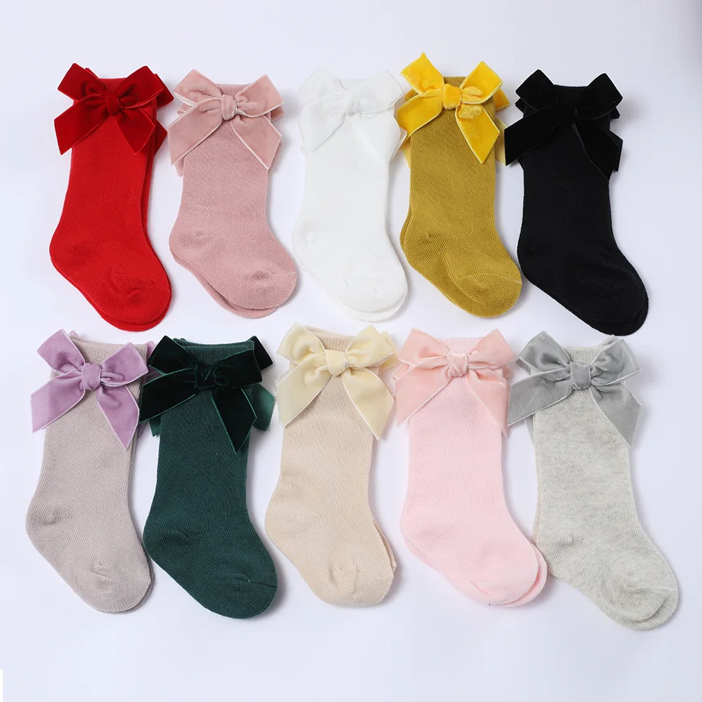 Baby Socks Toddlers Autumn Winter Children Princess Girls Cotton Socks Kids Newborn Big Bow Knee High Stockings Infant Clothes