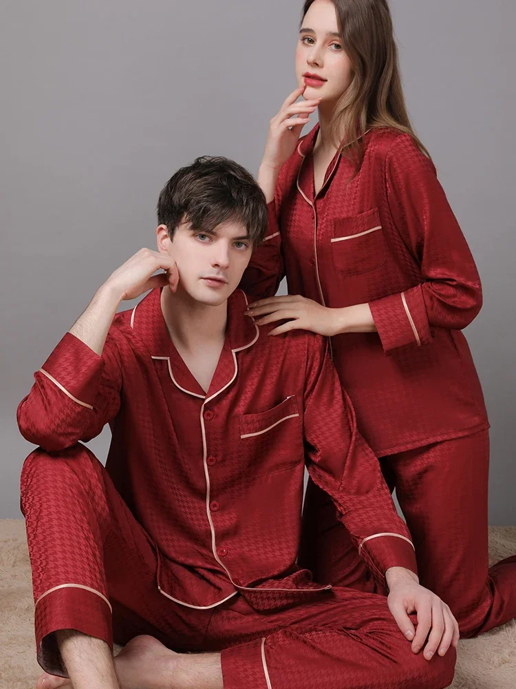 New Women's 100% Mulberry Silk Senior Couple Silk Home Clothes Men's Loose Thin Set