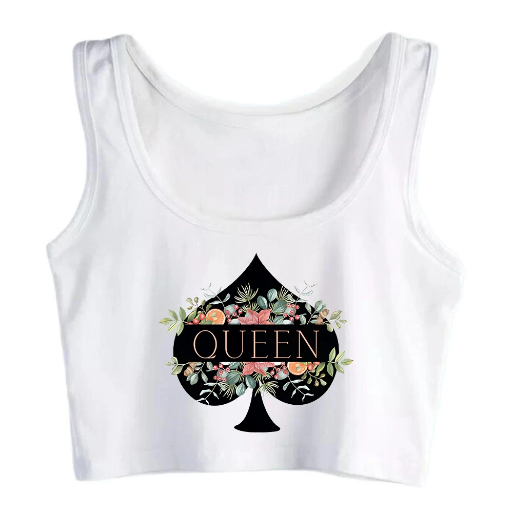Queen of Spades Design Cotton Sexy Crop Top Hotwife Humor Fun Flirting Style Tank Top Swinger Playful Sports Camisole