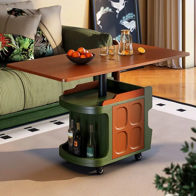 

Sofa side cabinet side cabinet, French retro style mobile, folding coffee table, movable lifting and rotating, side few trolleys