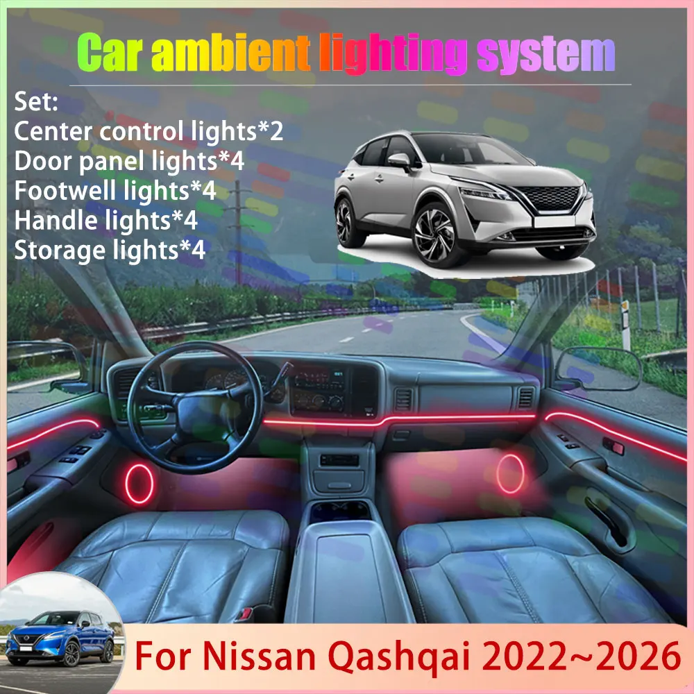 

For Nissan Qashqai 2022~2026 2023 2024 J12 MK3 2/18 in 1 Car Atmosphere Light Lamp RGB Shade Ensemble Streamer Atmosphere Set