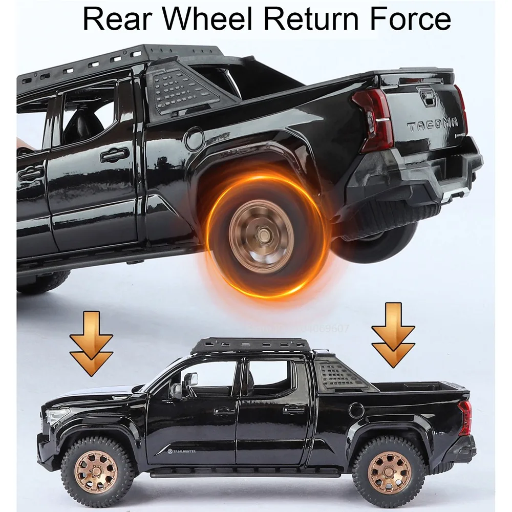 1:24 tacoma tundra carro modelo de brinquedo liga diecast veículos off-road som luz portas abertas puxar para trás decoração para crianças presentes