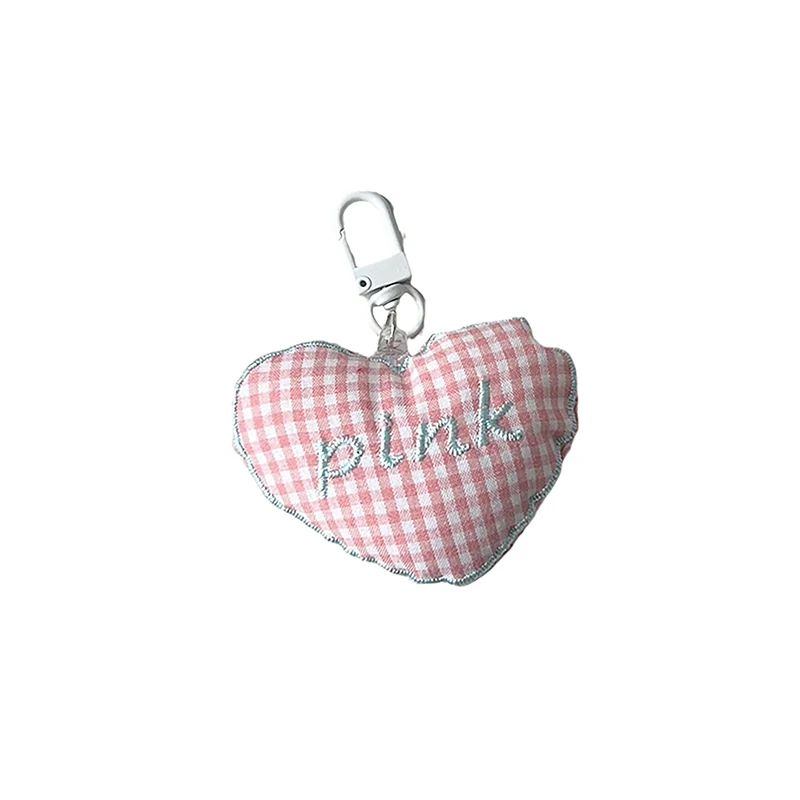 1pcs Cute Cotton Filled 3D Grid Heart Keychain Car Bag Pendant Backpack Pendant Trinket Gift For Girl Keyring Accessories