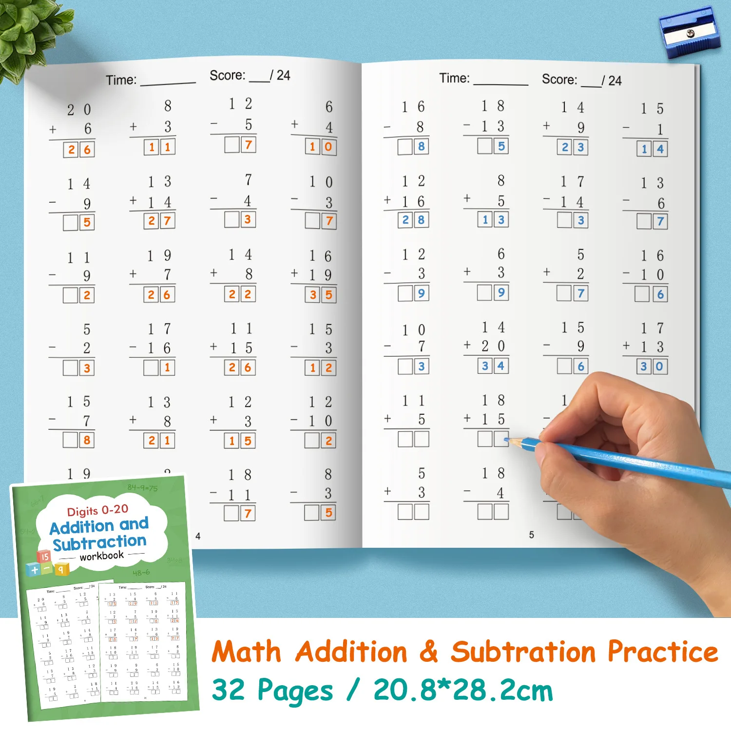 

Grades 1-3 Math Addition Subtraction Workbook Set: Single-Double Digit Calculation Training & Learning Activities