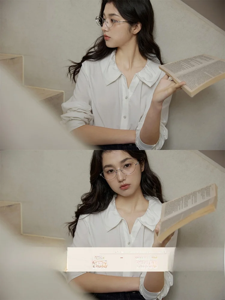 

Белый женский топ из чистого хлопка Long Sve irt V-Ne с рюшами и кукольным воротником, весенне-осенний топ, свободный крой на пуговицах во французском стиле...