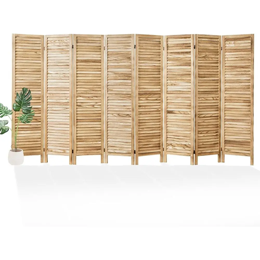 

Adjustable Double-Hinged Wooden Room Dividers, 5.6ft Tall Louver Panels for Home or Office, 8-Piece Set in Natural Wood Finish
