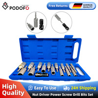Podofo 5.5mm-19mm Hex Socket Sleeve Nozzles Nut Driver Set Power Drills Impact Driver Power Screwdrive Repair Tools and Adapter