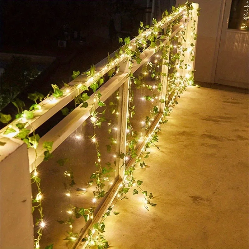 2 m grünes Blatt, künstliche Efeu-Rebe, LED-Licht für Zuhause, Raumdekoration, Hochzeit, Party, Dekoration, Weihnachten, Wandpflanze, Kranz, gefälschte Pflanze – Detail 6