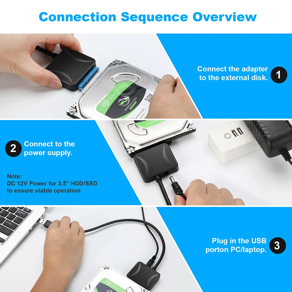 

3.5 Inch Hard Drive Adapter For Ssd Up To 10Tb With 12V Power Supply Faster Usb3.0 Uasp Transfer Cable To Computer