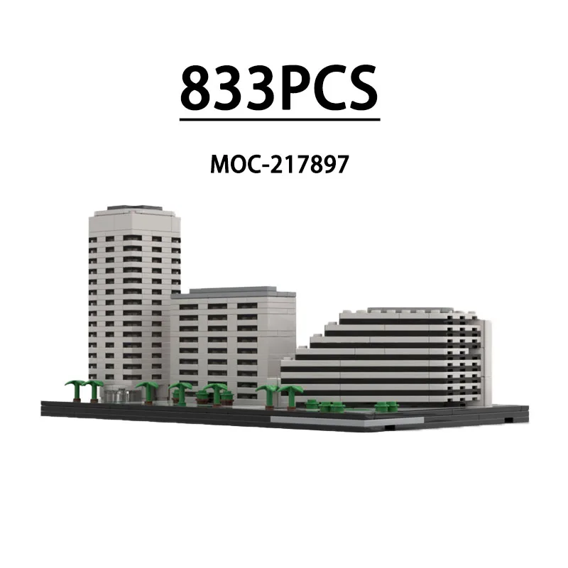 MOC-217897 Building Block High-Rise Building Block Street Model, 833 Pieces Children's Birthday, Christmas and New Year Toy Gift