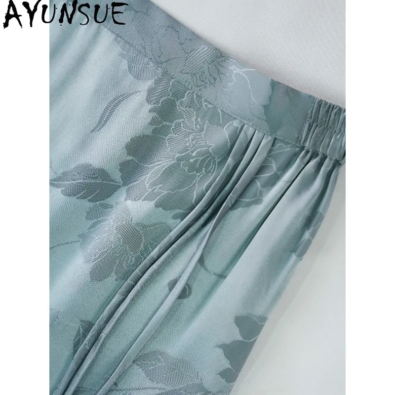 AYUNSUE 100% Silk Women's Skirts Chinese Style High Waist Slit Straight Skirts for Women Elegant Skirt Woman Clothes Ropa Mujer