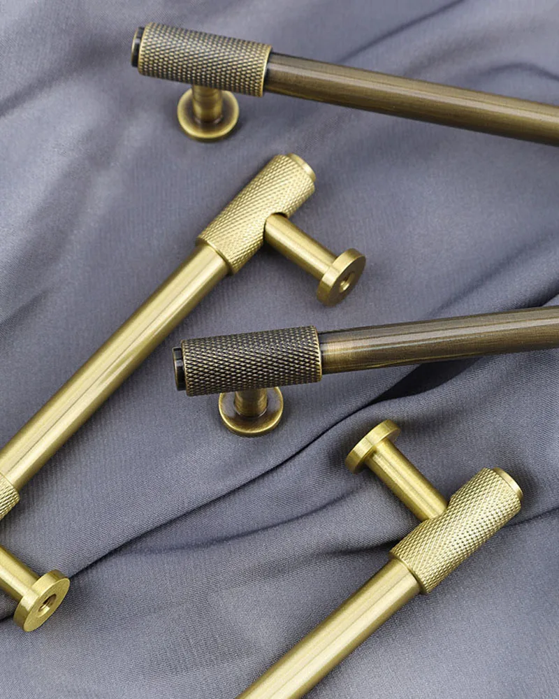 Solid Brass Wardrobe Handle American Style Cabinet Pull Bar Handles Drawer Knobs Knurled Textured Furniture Door Handle