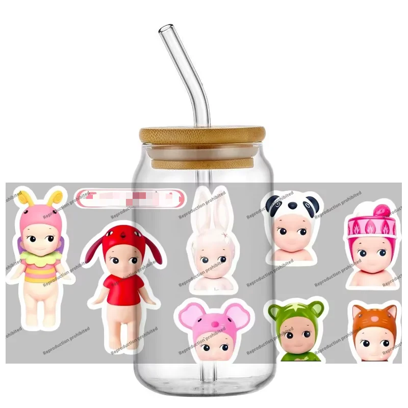 popular cute pattern 16oz UV DTF Cup Wrap Libbey Glass Beer Can Tumbler Transfer Stickers Waterproof Permanent Adhesive