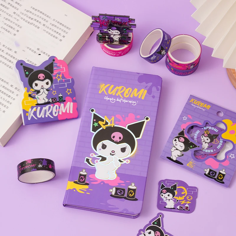 

Kawaii Sanrio Kuromi Stationery Gift Box Suit Graffiti Style Cute Notebook Paper Tape Badge Sticker Student Girl Birthday Gift