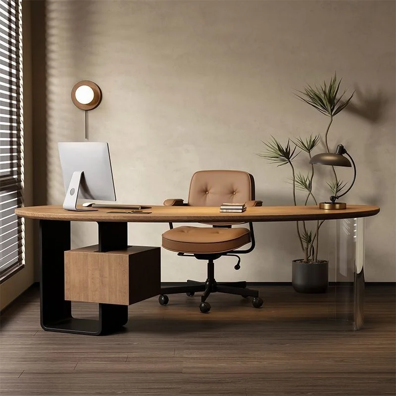 Solid Wood Storable Desk Boss's Desk President's Office Computer Workbench Socket Living Room Household Long Table Creative