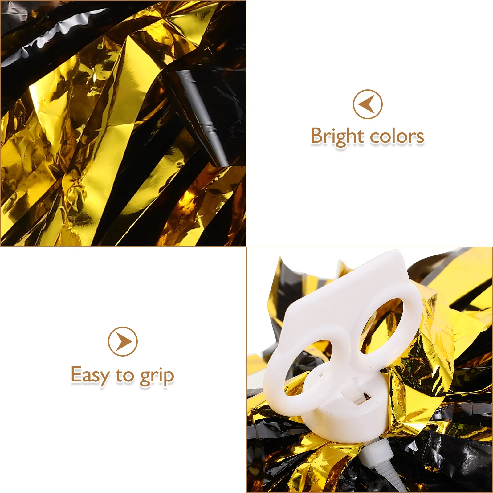 2Pcs Metallic Cheer Pom Poms Enhanced Stage Presence Ring Handle Control for Cheerleading Supplies Dance Pom Poms Youth Adult