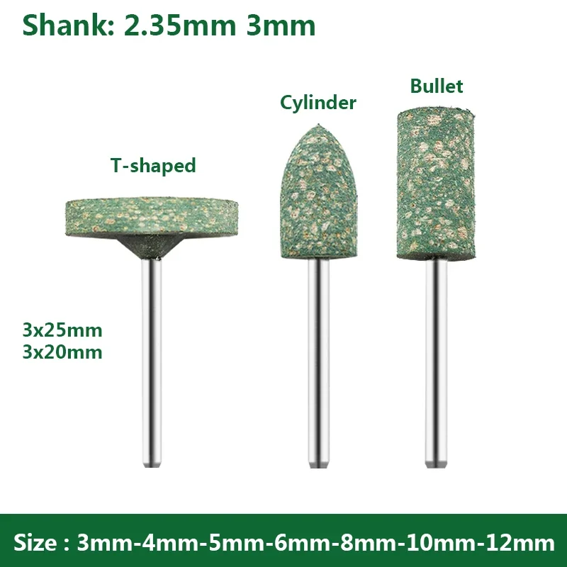 3-25mm Sesame Mounted Rubber Grinding Wheel 2.35/3.0mm Shank Buffing Head For Electric Grinder Polishing Burr Metal Wood Stone