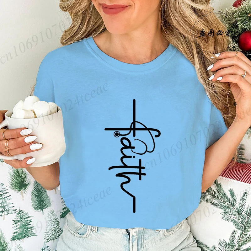 Funny FAITH T Shirt Faith Nurse T-Shirt Short Sleeve Religious Inspirational Christian Tee Women Motivational Clothes Streetwear