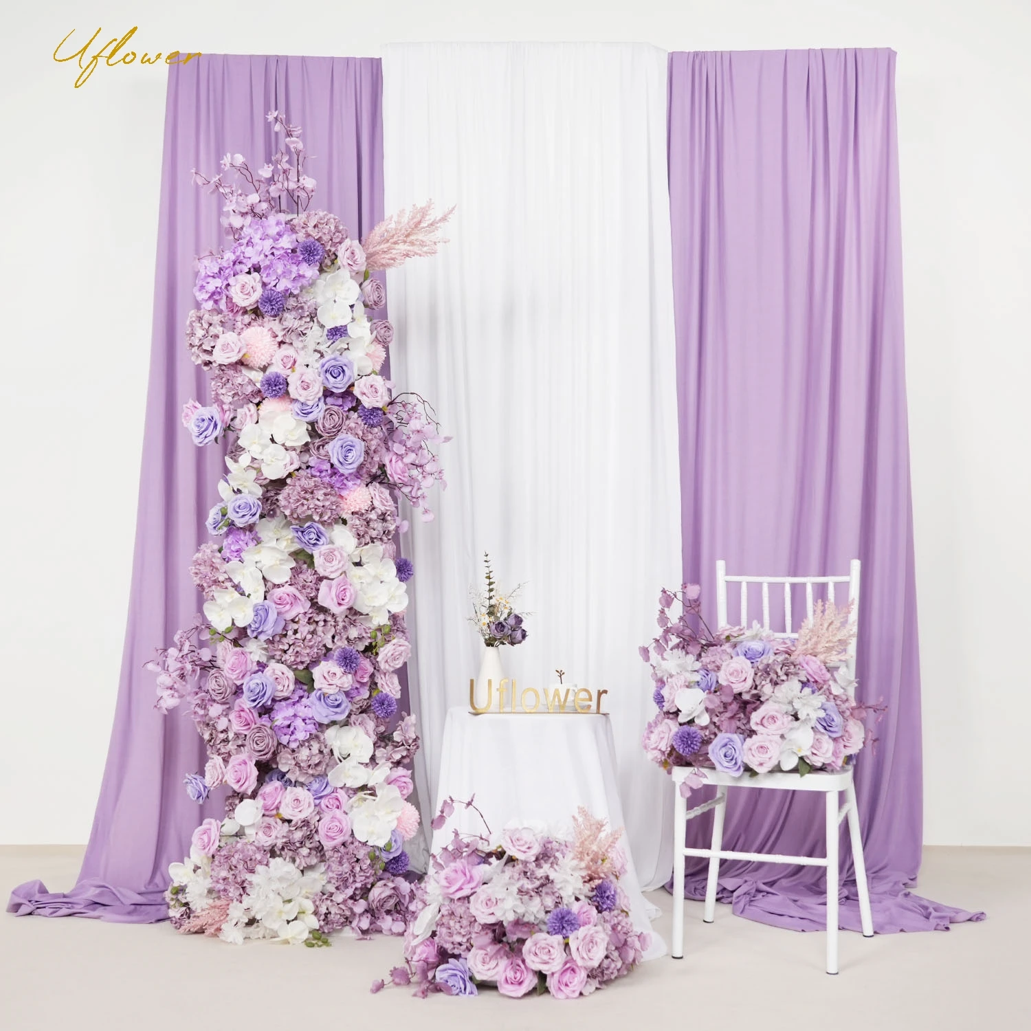 5D Luxury Purple Pink White Rose Wedding Flower Row Arch Cherry Hang Floral Arrangement Backdrop Banquet Event Party Props Decor