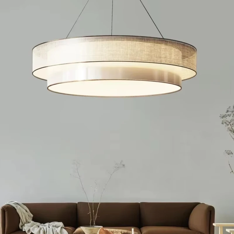 New Chinese Style Circular Chandelier Living Room Bedroom Study Dining Room Lamp Zen Room Engineering Fabric Lighting Fixtures