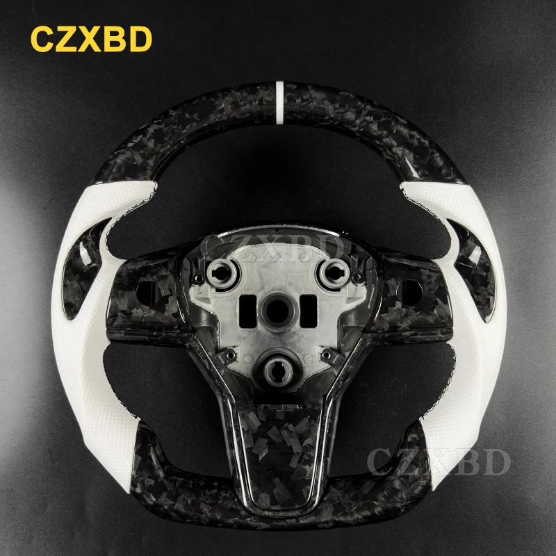 

White Leather Steering Wheel For Tesla Model 3 Model Y 2016 2017 2018 2019 2020 2021 2022 2023 2024 High Quality Customized