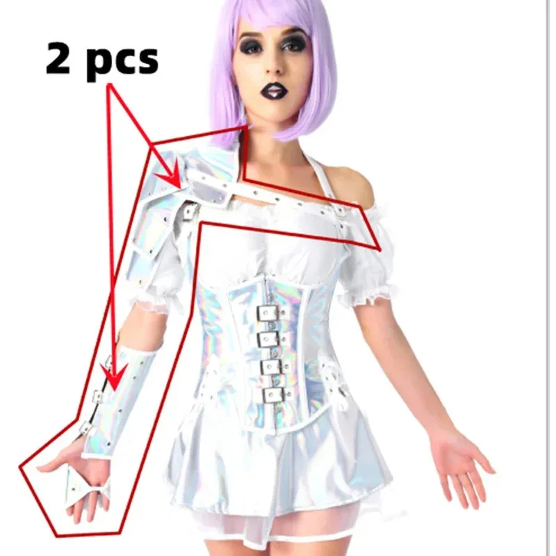 للجنسين القوطية Steampunk بو دروع واحدة الذراع مجموعة قابل للتعديل المسامير المعدنية حزام الكتف تأثيري حلي ملحق mj:3 #6