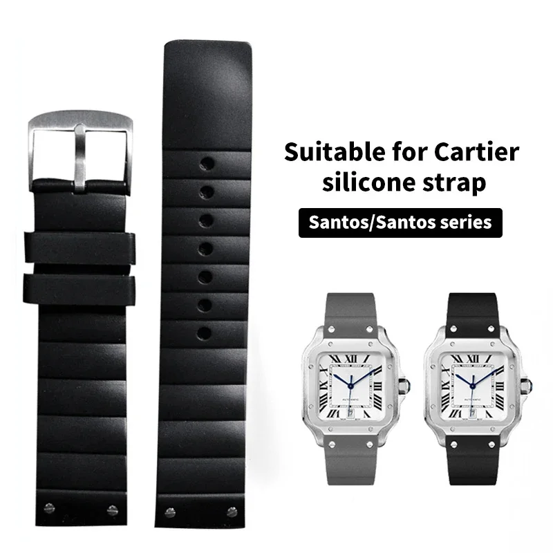 Soft Silicone Strap For Cartier Santos 100 Watch Band Black 23mm Men Women Waterproof Sports Type Rubber Watch Accessories