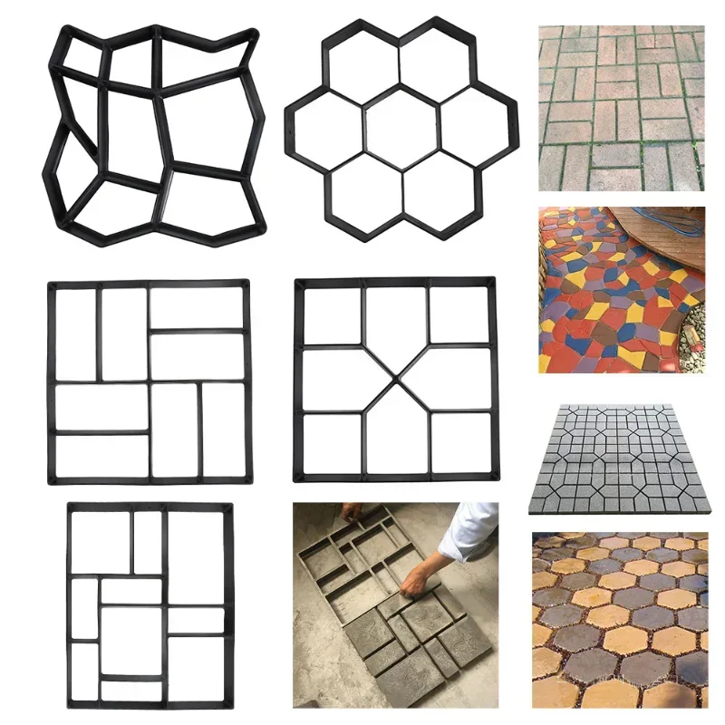 Garden Path Paving DIY Path Maker Paver Molds Stone Brick Concrete Mold Concrete Cement Walk Paver Reusable Patio Molds Paviment