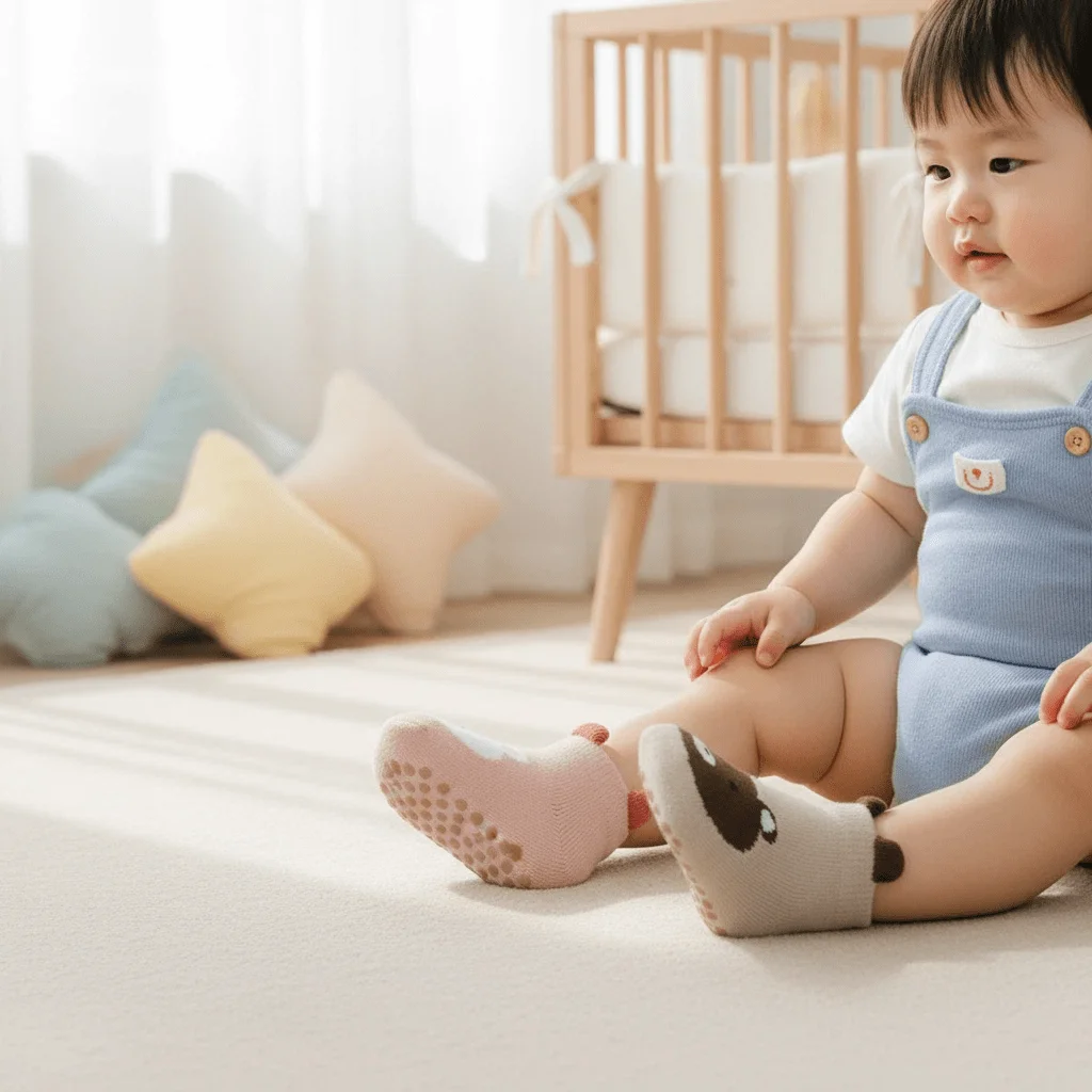 5 pairs of boys and girls' anti slip socks with cute cartoon animal patterns, comfortable and breathable baby floor socks