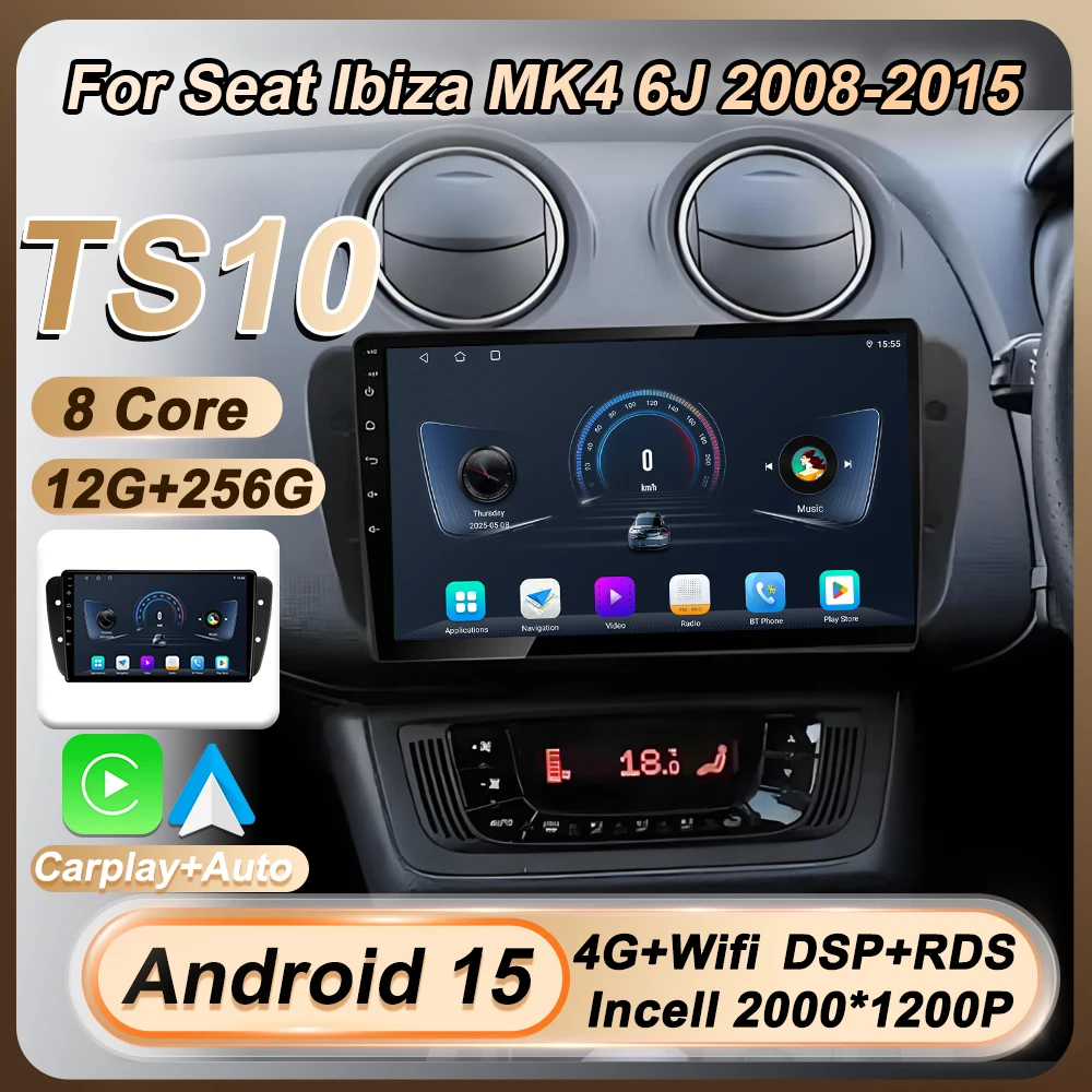 

Android 15 9 Inch For Seat Ibiza MK4 6J 2008-2015 GPS Car Radio Multimedia Player CarPlay Android Auto WIFI Stereo Head Unit DSP