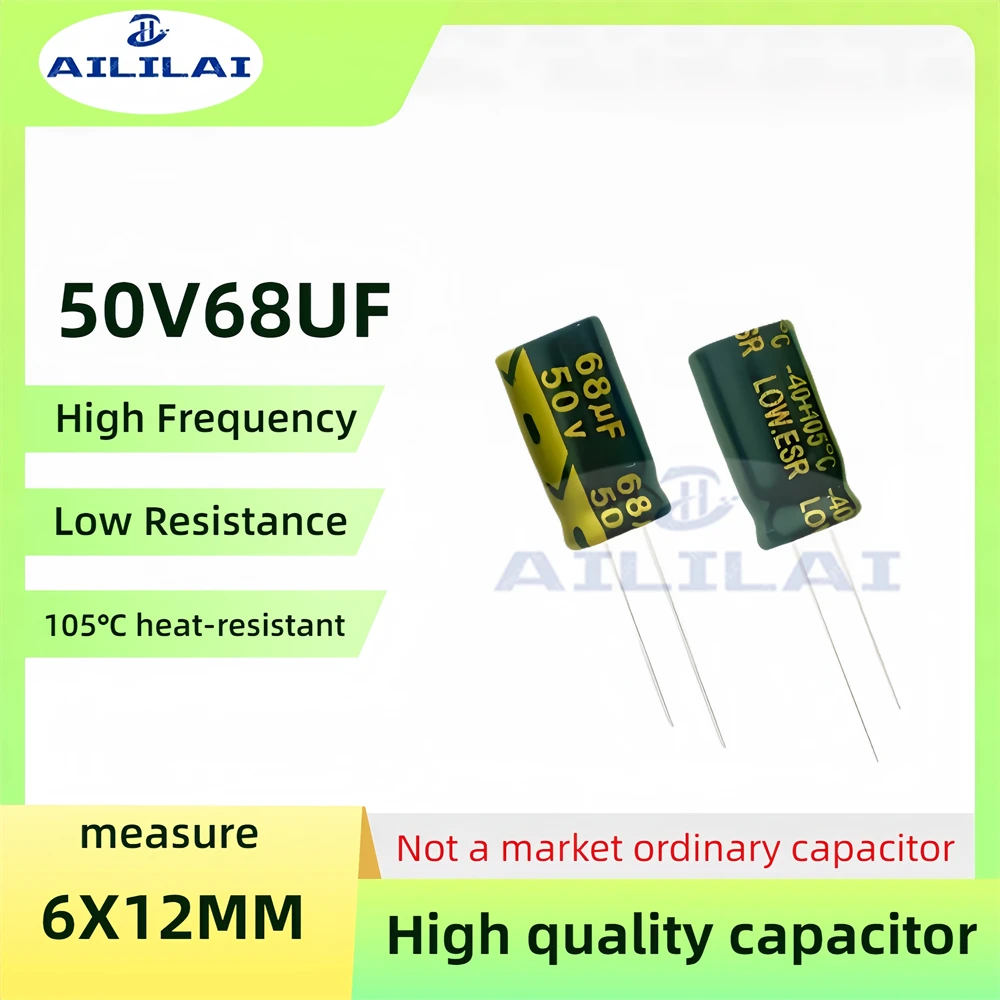 

50PCS Original 50v68uf Low ESR/Impedance High Frequency 50V 68UF Aluminum Electrolytic Capacitor 50V68UF Size: 6X12MM