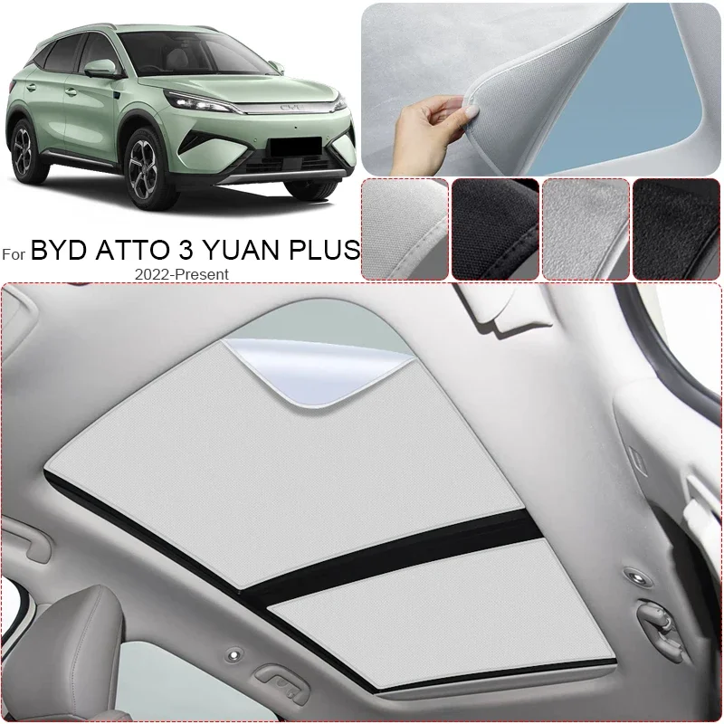 For BYD ATTO 3 YUAN PLUS 2022-2026 Car Suede Fabric Anti-uv Electrostatic Adsorption Sunroof Sunshade Heat Insulation Skylight