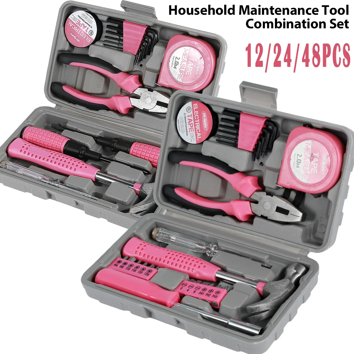 

13-48 PCS Household Repair Tool Kit Multi-Purpose Home Hand Tool Set with Electrical Tape Screwdriver Test Pen Plier Bits Hammer