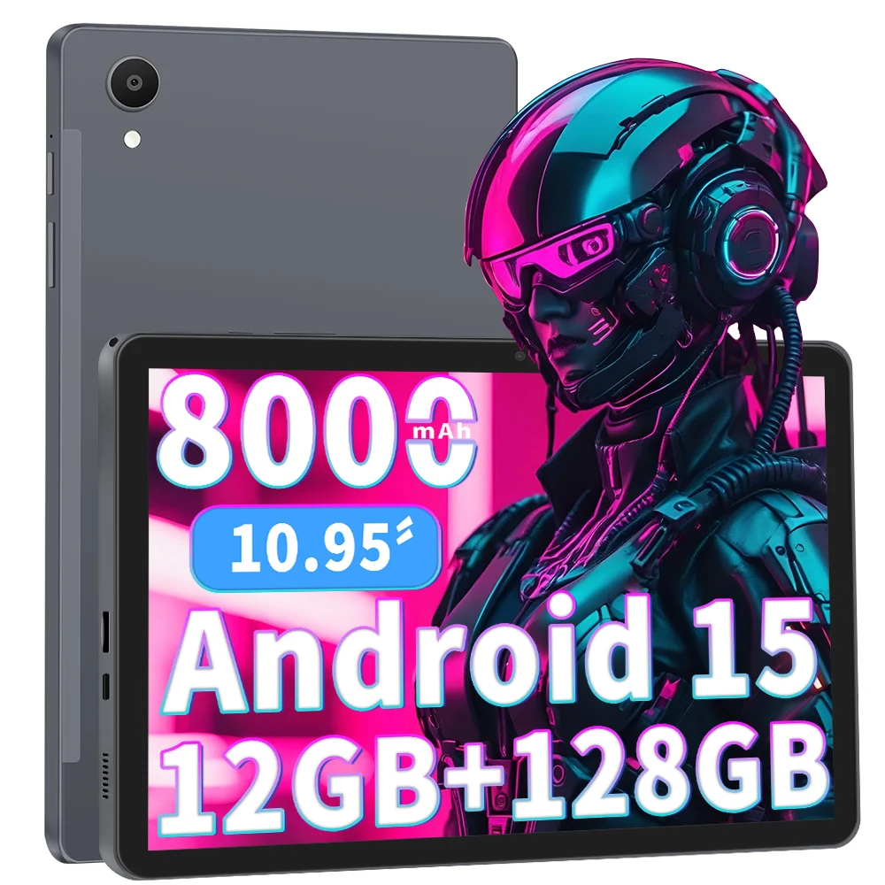 2025 tablet android 15 de 10.95 polegadas, 12g ram + 128g rom/1tb expandir, bateria de grande capacidade de 8000mah, octa-core 1280*800ips widevine l1