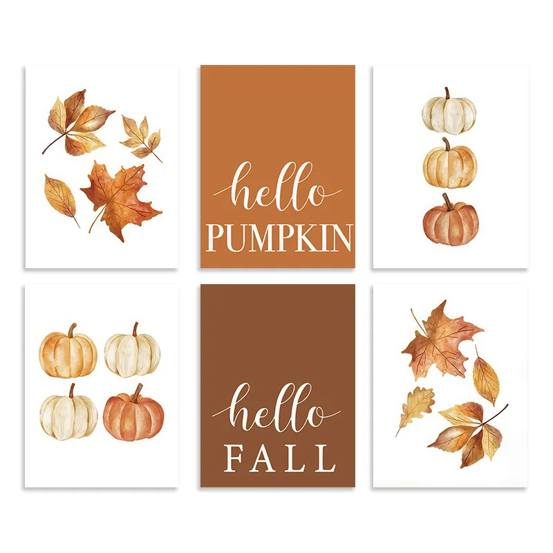 Póster con estampado De paisaje De hojas De arce y calabaza De otoño, pintura en lienzo para vacaciones De Acción De Gracias, arte De pared moderno para sala De estar, hogar