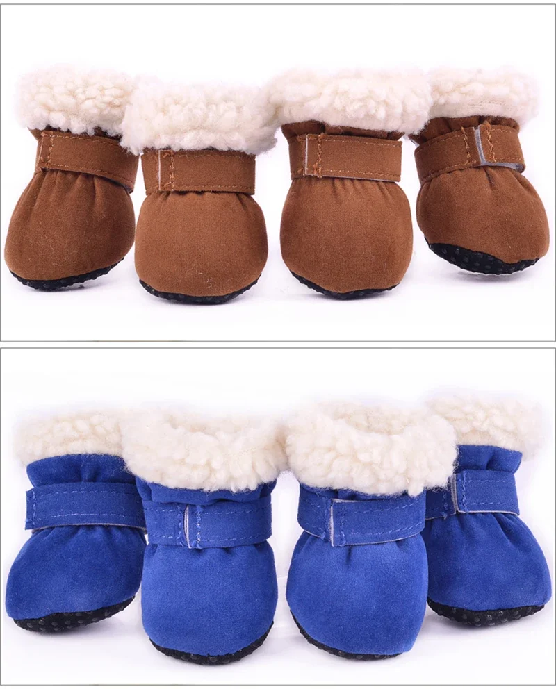 4 Stück/Set Outdoor-Hundeschuhe für den Winter, warme, dicke Schneestiefel für kleine Hunde, rutschfest, für Yorkshire Terrier, Malteser, Haustier-Fußbekleidung – Detail 4