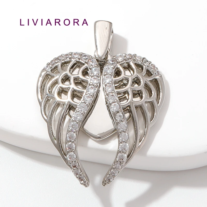 1/2Pcs Rhodium Plated Angel Wings Pendant For Jewelry Making,Zircon Hollow Filigree Wing Charms For Necklace Making Accessories