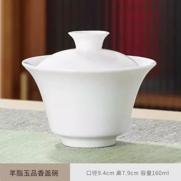 Hoge witte porseleinen theeset, Sancai Bowl, Cover Bowl, theemaker, groot theekopje Gaiwan, puur wit porselein, respect theekom