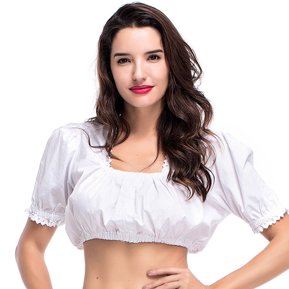 Women Sexy Dirndl Blouse Bavarian Oktoberfest Costume German Traditional Beer Festival White Shirt Tube Cropped Top