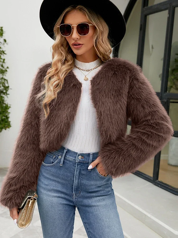 Women Faux Fox Fur Short Coat Winter Thick Fluffy Jacket Windbreaker Warm Luxury Outerwear