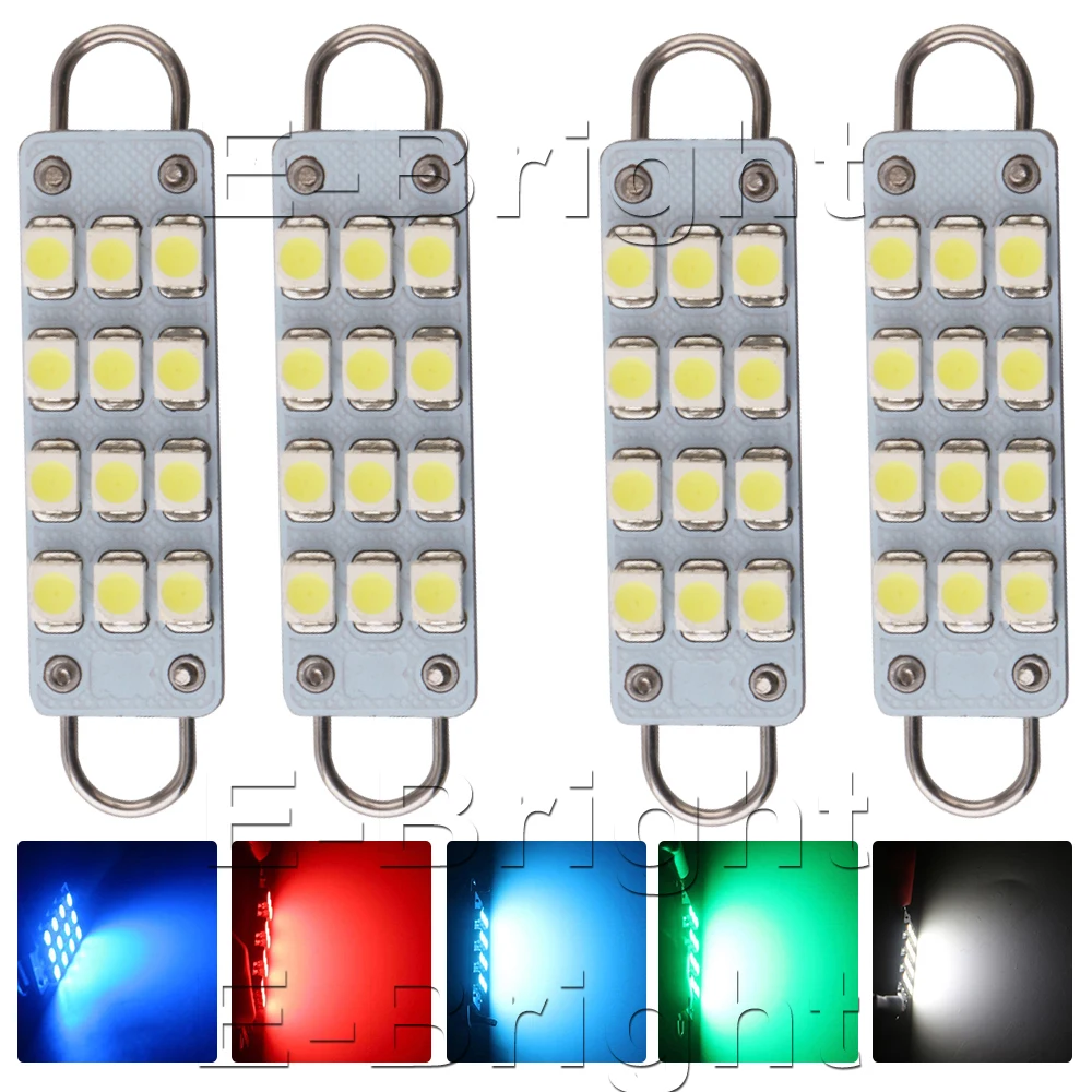 4PCS 44mm 1.73in Rigid Loop 12V Festoon C5W 561 564 1210 12SMD Car LED Cargo Dome Trunk Map Door Light Red Green White Ice Blue