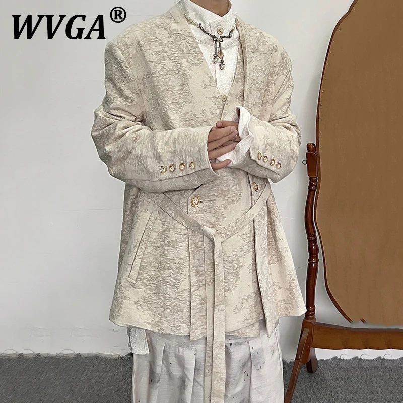 

WVGA Spring Autumn New Man High Street French Retro Linen Jacquard Design China-chic Suit-Coat Niche Casual Blazer Ins Y2K W9106