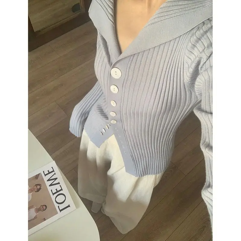 

Свитера Джемперы Кардиганы Женский кардиган Женский зимний тонкий свободный трикотаж с жемчужными пуговицами Тонкий крой BF Y2K Одежда Профессиональная элегантная