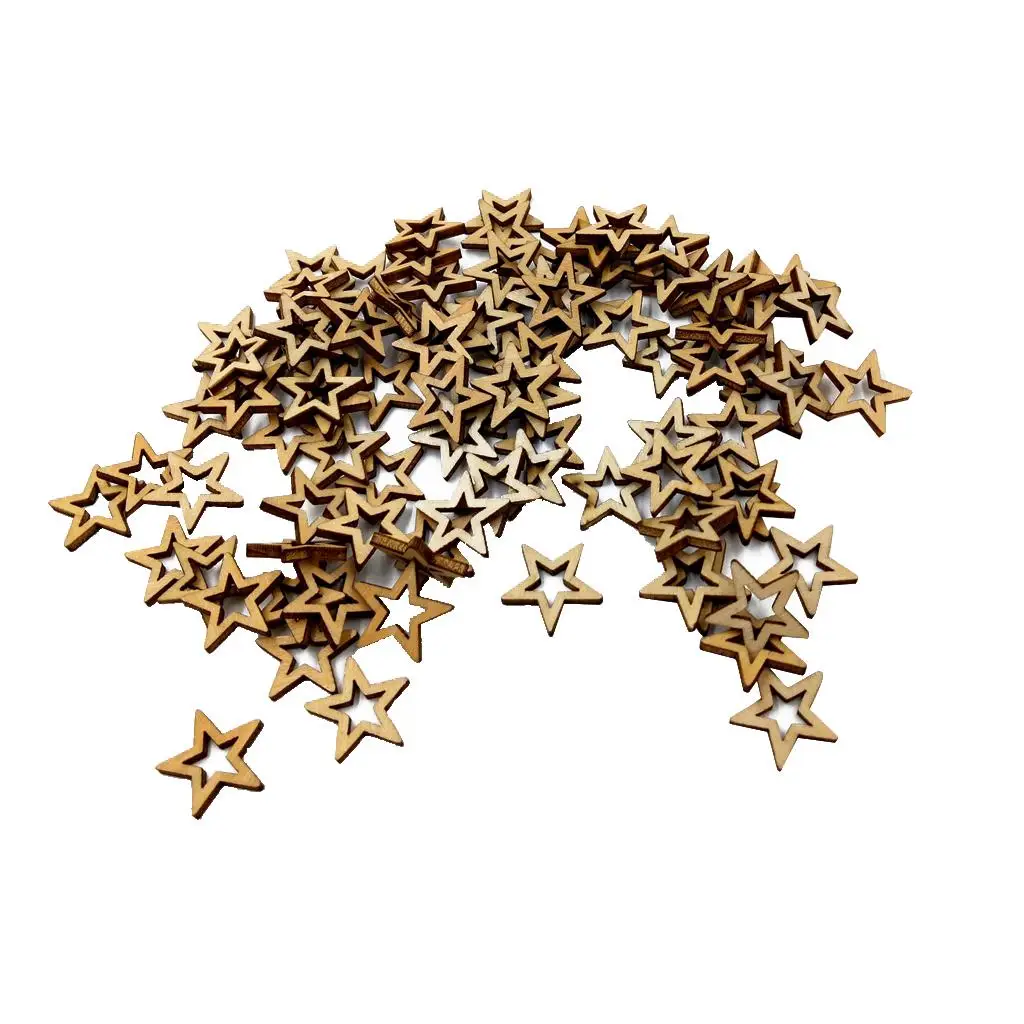 4-6pack 100 Pieces Unfinished Hollow Star Shape Wooden Embellishments 20mm