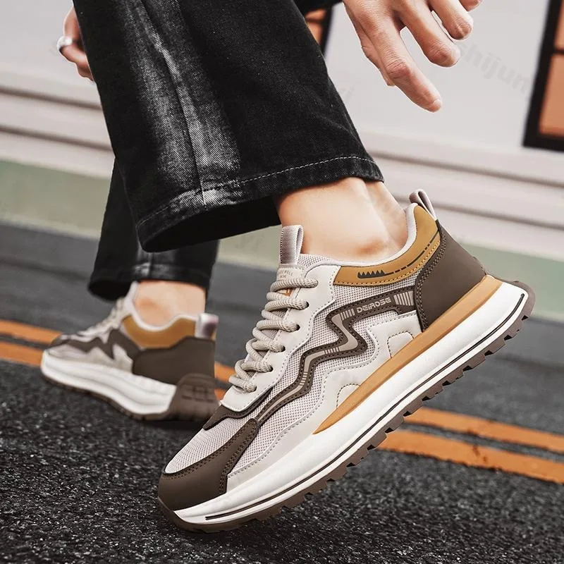 

Новинка 2023 года, летняя мужская модная спортивная повседневная обувь на толстой подошве, дышащие удобные кроссовки на платформе с цветными блоками и сеткой