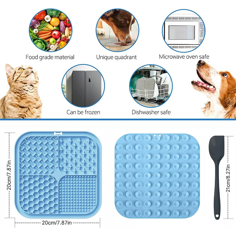 LMETJMA Lick Mat for Dogs and Cats Silicone Licking Mat with Suction Cups for Anxiety Relief Square Dog Slow Feeder Lick Pat